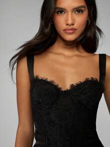 MISSGUIDED Black Lace Trim Corset Top With Sweetheart Neckline And Thick Straps For Evening Occasions - Black - View 4