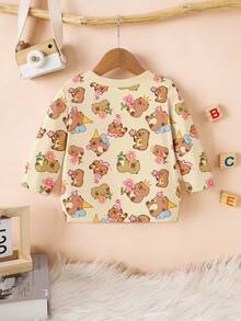 Baby Girl Cute Capybara Animal Cartoon Floral Star Print Long Sleeve Crew Neck Sweatshirt, New Autumn/Winter - Multicolor - View 2