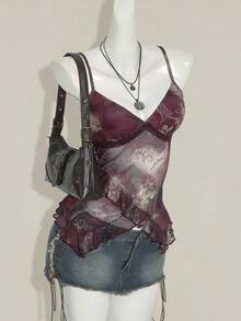 SHEIN ICON 女士度假风腰果印花荷叶边吊带背心，适合7月4日美国独立日，可爱夏季外出上衣，Y2K复古风背心。 - 彩色 - 查看 6