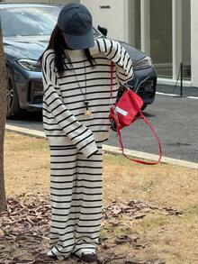 2件套女童高领条纹毛衣和裤子套装，秋季 - 彩色 - 查看 6