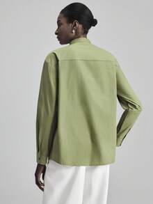 Ontre 2022 年新款女装，适合秋冬季、所有季节、返校、万圣节、圣诞节、女教师装、外出装、婚礼宾客礼服、优雅婚礼宾客服装、教堂装、女士商务休闲装、梭织面料、宽松版型、女士衬衫、商务休闲装、通勤装、日常装、新年装、女士圣诞装 - 綠色 - 查看 3