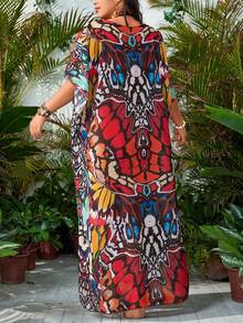 Swim Lushoire Bãi biển mùa hè Plus Size cổ chữ V in hình dáng vừa vặn trang phục thường ngày - Nhiều màu - Xem 2
