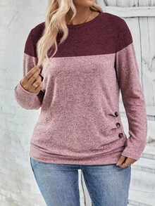 EMERY ROSE Áo thun tay dài cổ tròn màu trơn thời trang thường ngày cỡ lớn dành cho nữ - Nhiều màu - Xem 3