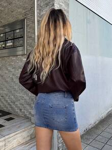 SHEIN Forever 21 Summer Sexy Washed Blue Mini Denim Skirt - Blue - View 2