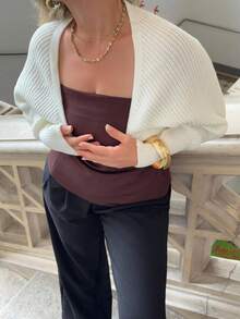 Jeta Ari Áo len cardigan ngắn tay đơn giản, trang phục thường ngày, áo dài tay - trắng - Xem 3
