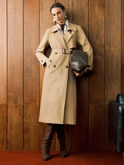 Revavyn 梭织纯色插肩袖收腰半开下摆开衩户外休闲通勤工作服女春秋冬风衣