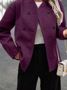 EMERY ROSE Abrigo cruzado de unicolor para mujer de moda para otoño/invierno - Morado - Ver 6