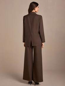 CLARA VERO 2 Pcs, Oversize Blazer Jacket & Wide Leg Pants - Brown - View 7