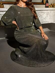 Reflora 大码优雅闪亮派对连衣裙 女士秋季服装 秋季穿搭 - 金色 - 查看 7