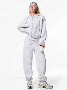 GLOWMODE 日常羊毛衫 凉爽弹性柔软 轻盈保暖 抽绳下摆口袋 齐臀宽松全拉链连帽衫 秋冬户外日常休闲 - 淺灰色 - 查看 7