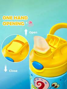 SpongeBob SquarePants | SHEIN 16 Oz / 500 Ml Stainless Steel Leak-Proof With Lid And Pop-Up Straw ,Suitable For Children Over 3 Years Old, Back To School - Multicolor - View 4