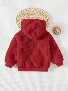 Cozy Pixies 男婴连帽长袖外套，保暖加厚秋冬女童服装 - 酒紅色 - 查看 2