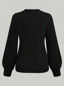 Sunspun Retro Fitted Deep V-Neck Stylish Sweater, Autumn/Winter - Black - View 2