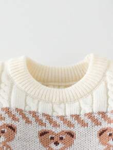 Áo len chui đầu họa tiết gấu jacquard màu mơ cho bé trai, áo len dày dài tay dễ thương cho trẻ em từ 0-3 tuổi, mùa thu/đông - Màu be - Xem 5