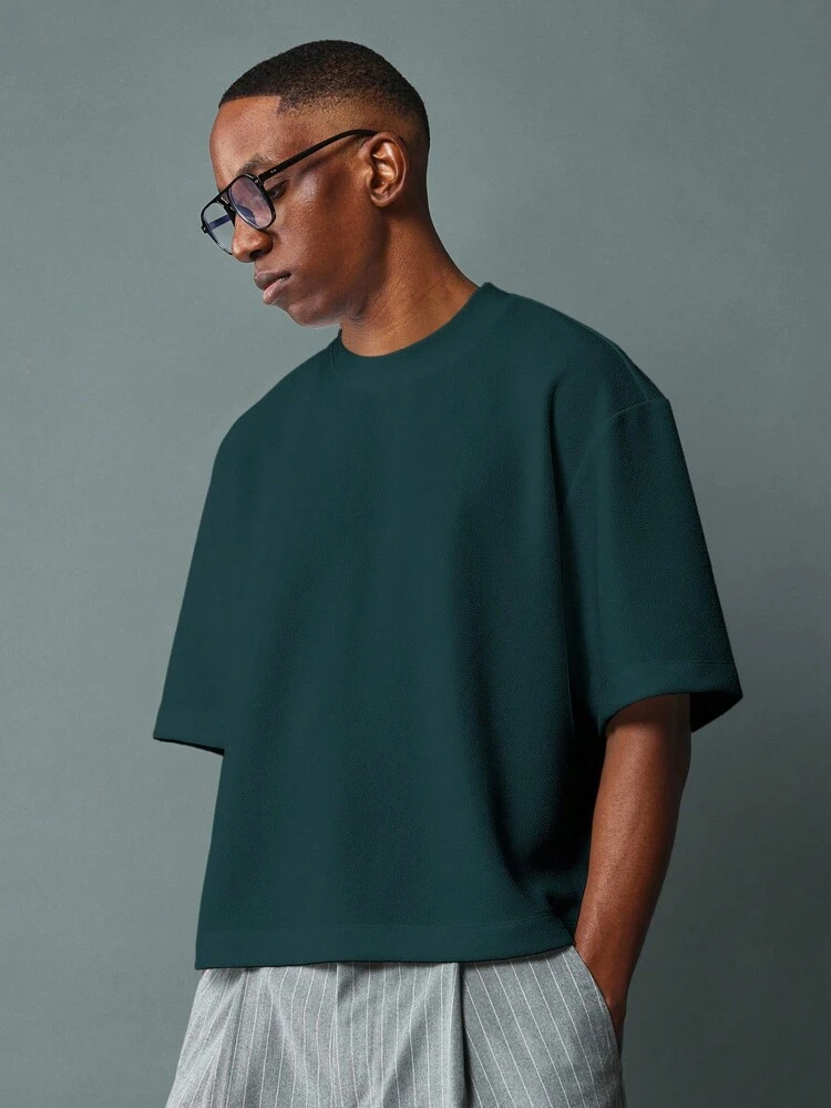SUMWON Oversized Cropped Boxy T Shirt Streetwear Drop Shoulder Premium Jersey Loose Fit Casual Autumn Spring Essential Basic Tee Plain