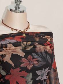 SHEIN ICON Áo thun lưới hở vai in họa tiết cổ điển Y2K cỡ lớn, dây rút bên hông - Nhiều màu - Xem 5