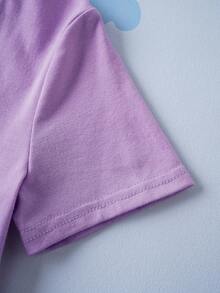 SHEIN | PAW Patrol 少女卡通可爱斯凯图案圆领落肩短袖宽松休闲紫色T恤 - 紫色 - 查看 3