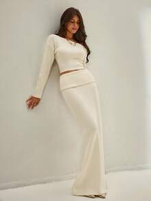 SHEIN Unity 2pcs Women All-Match Minimalist Fashion Design Versatile Commuter Sweater Set - Apricot - View 1