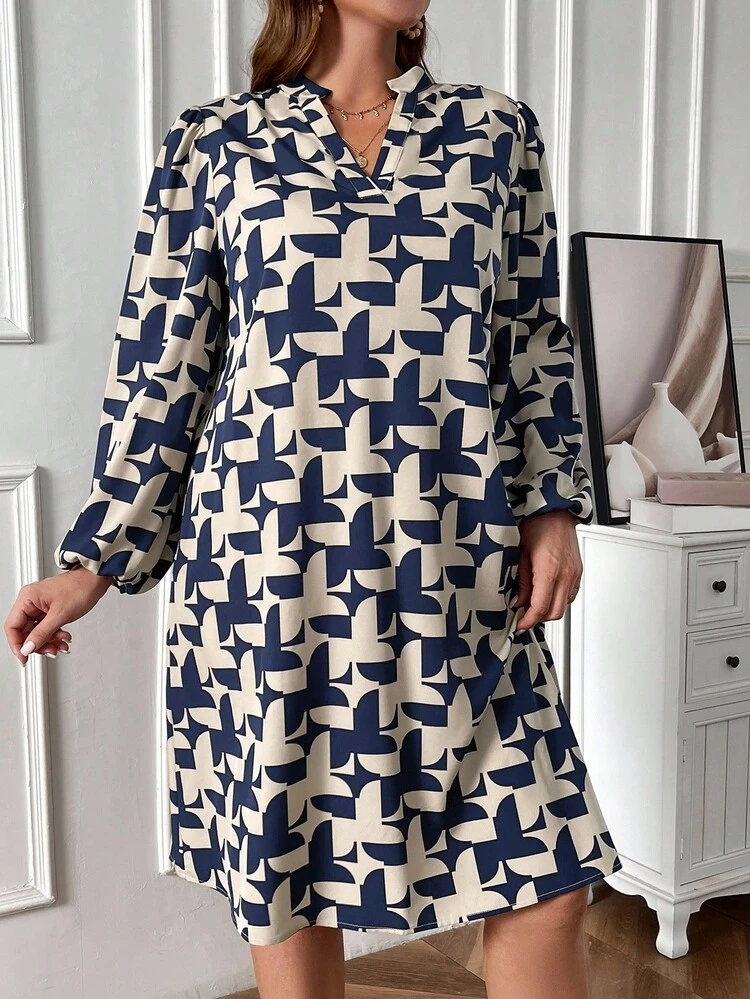 Robe d'été pour femmes grande taille à manches lanternes à col en V et blocs de couleurs