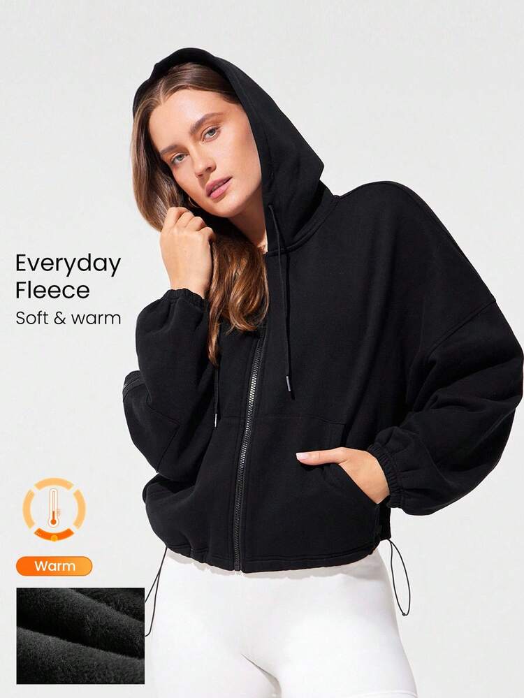 Everyday Fleece Cool Flex Soft Lightweight Warm Chill Drawstring Hem Pocket Hip-Length Relaxed Fit Full-Zip Hoodie  Autumn Winter Outdoor Daily Casual