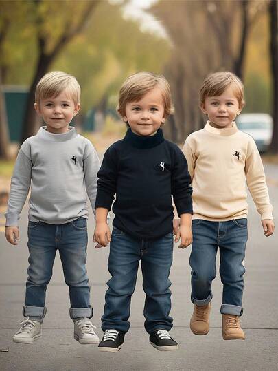 SHEIN Conjunto de 3 piezas de camiseta interior suave y cómoda con bordado para niño pequeño, adecuado para actividades al aire libre, viajes, uso diario y escuela