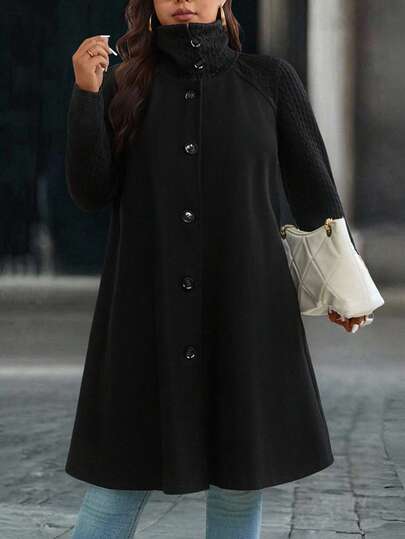 EMERY ROSE Abrigo de sobretodo de cuello alto con patchwork de talla grande, otoño/invierno