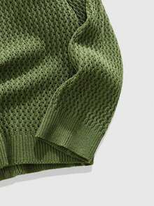 ROMWE MEN Casual Cárdigan de punto a rayas con mangas raglán para hombre, otoño - Verde - Ver 5