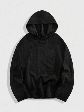 Street Life Herren lässige, weite, einfarbige Langarm Strukturstrick Kapuzenpullover