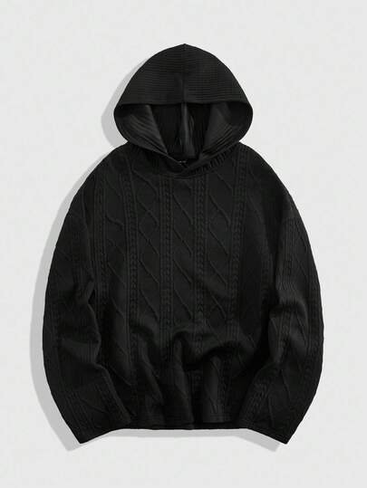 Street Life Men's Casual Loose Solid Color Long Sleeve Textured Knit Hoodie