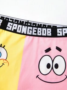 SpongeBob SquarePants | SHEIN Women's Yellow & Pink Colorblock Cartoon Pattern Spaghetti Strap Sexy & Comfy Bikini Bra And Boyshorts Set,Kawaii,Y2K,Cute,Sweet, Funny Lingerie Cute Underwear Set