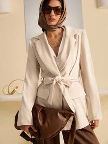 Lyxana Women's Fashionable Elegant Casual Belted Jacket - White - View 4