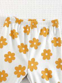 Cozy Pixies 2件套女婴花卉印花针织柔软圆领长袖运动衫和裤子套装