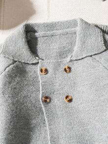SHEIN 2pcs Baby Boy/Girl Solid Color Collared Long Sleeve Sweater And Pants Set, Suitable For Autumn/Winter - Grey - View 3