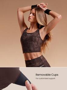 GLOWMODE X Discovery FeatherFit™ Summit Flow Crop Tie-Dye Round Neck U-Back Removable Cups Tank Top Outdoor Hiking Daily Active Wear - Chocolate Brown - View 3