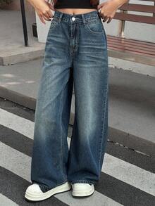 DAZY 青少年女孩日常穿着牛仔裤 - 深色水洗藍 - 查看 4