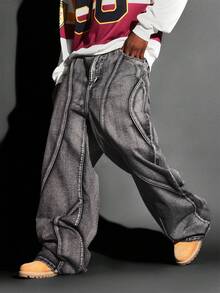 SUMWON Weite Bein Loose Fit Paneelen Baggy Jeans Y2K Streetwear Lässig Jeans Hose mit Kontrastnaht Herbst Winter Mode