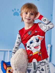 SHEIN | PAW Patrol 2件套少女卡通小狗印花圆领长袖上衣和裤子休闲睡衣套装 - 彩色 - 查看 3