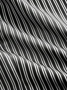 SHEIN MOD 大码女式条纹褶饰喇叭袖时尚衬衫 - 黑與白 - 查看 5