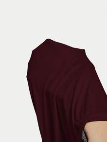 SHEIN MOD Elegante maglietta bordeaux con scollo a barca e maniche a sbuffo, adatta per l'ufficio