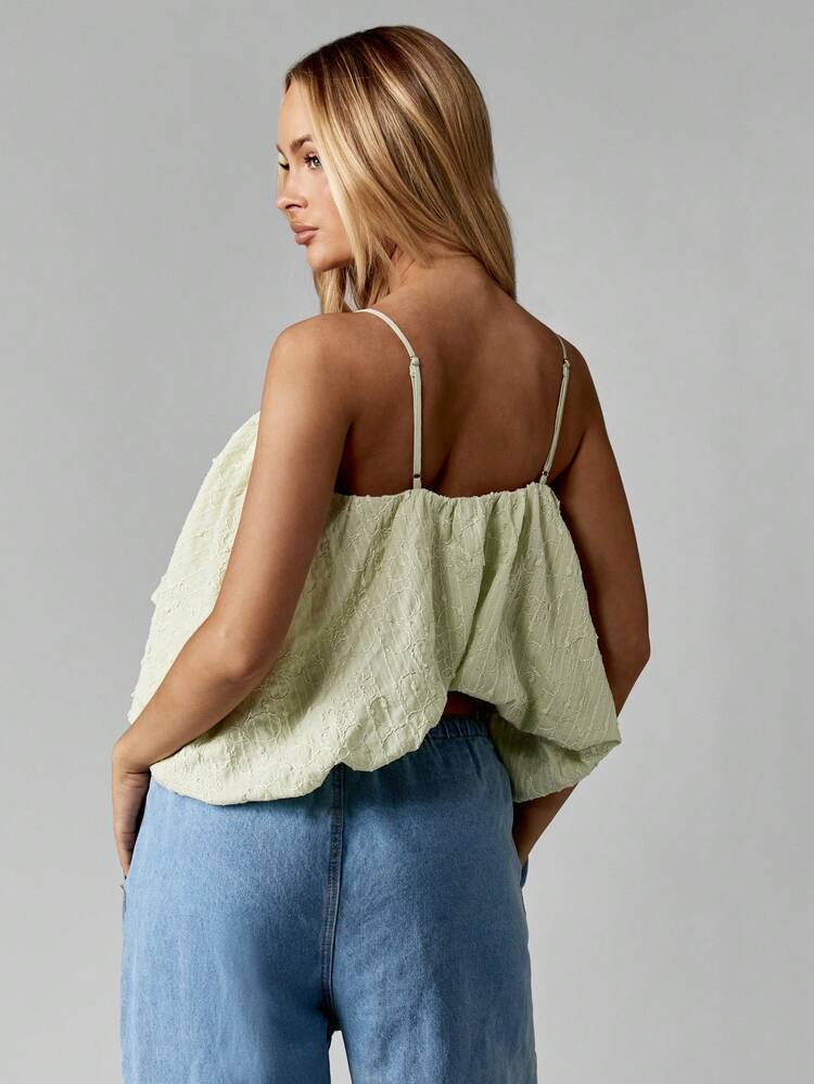 MISSGUIDED Canotta leggera con texture jacquard, con volant, corta, adatta per l'estate, le vacanze, i festival, casual ed elegante, stile cottage, estetica Y2K, fluida