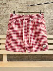 Open Phase STONE DISTRICT 男士时尚休闲双色格子宽松短裤，日常穿着，适合返校季春夏季节，复古美式风格，男女皆宜，宽松版型夏季服装 – 适合日常穿着和夏季度假穿着。 - 紅白色 - 查看 4