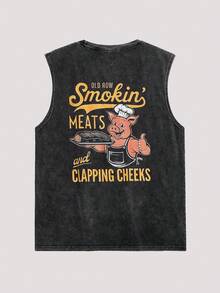 Whitmere Herren Tanktop, urban lässiges Strandoutfit mit Vintage-Waschung und Grafik, leicht, locker geschnitten, entspannt, für Sommerurlaub, Outdoor und Alltag - Schwarz - Übersicht 1