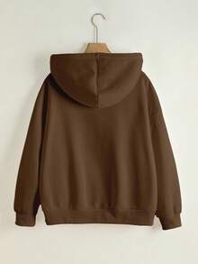 INAWLY 女士雏菊图案拉链连帽卫衣，适合秋季、教师装、返校季、毕业季、日常休闲穿着 - 棕色 - 查看 2