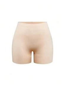 SHEIN 1 Set Women's Solid Color Elastic Comfortable Safety Shorts - Apricot - View 12