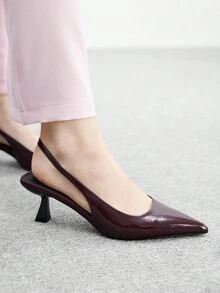 CUCCOO BIZCHIC Women's Pointed Toe Elegant Minimalist Slip-On Pumps With Elastic Back, Comfortable For Daily Commute And Occasions, Low Heel - Burgundy - View 4