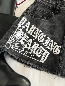 Attitoon Minifalda de mezclilla con estampado de color contrastante para mujer