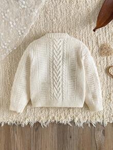 Young Girl Cable Knit Textured Cardigan, Casual & Versatile Fall Winter Christmas Halloween Autumn Fall Jumper - White - View 8