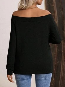 EMERY ROSE Maglietta larga a maniche lunghe e spalle scoperte da donna, casual e alla moda - nero - Visualizzare 2