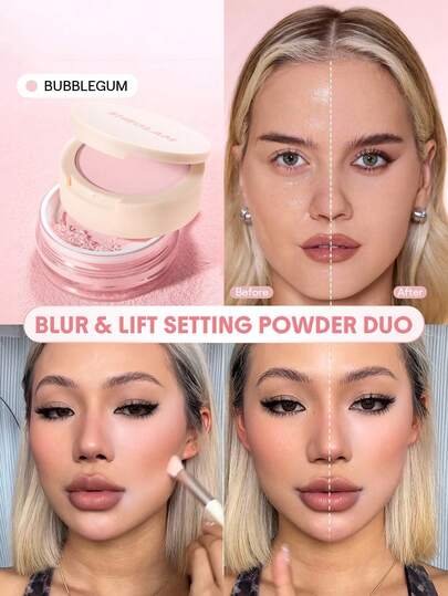 SHEGLAM Insta-Ready Ultra-Fine Blur & Lift Setting Powder Duo-Bubblegum Brand Beauty Makeup Face Paint Cosmetic For Women Girls Perfect For Winter Ideal For Y2K Fancy Fashion Suitable For Birthday Gift Party Ready Best Color