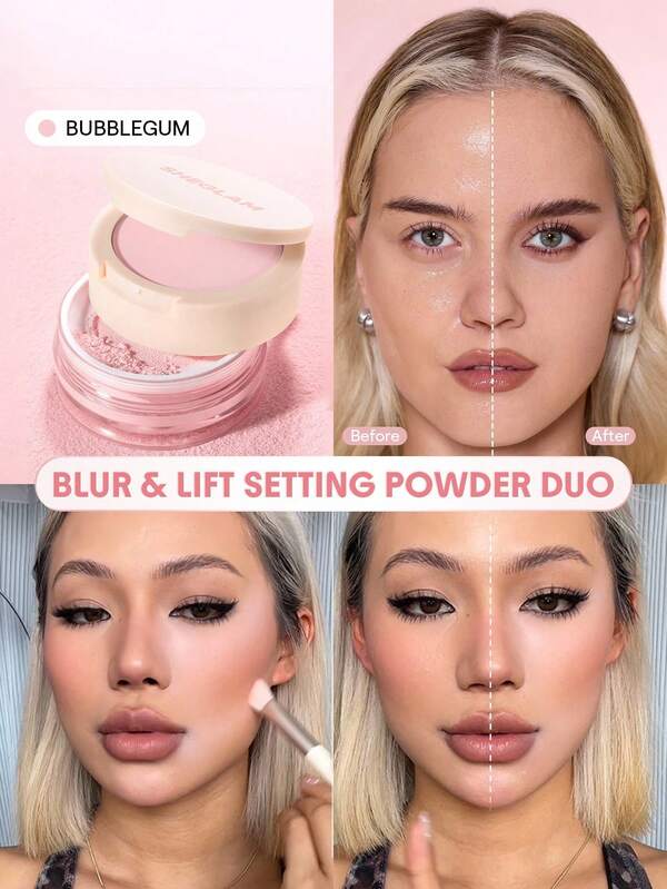 SHEGLAM Insta-Ready Ultra-Fine Blur & Lift Setting Powder Duo-Bubblegum Brand Beauty Makeup Face Paint Cosmetic For Women Girls Perfect For Fall Winter Ideal For Y2K Fancy Fashion Suitable For Birthday Christmas Present Party Ready Best Color